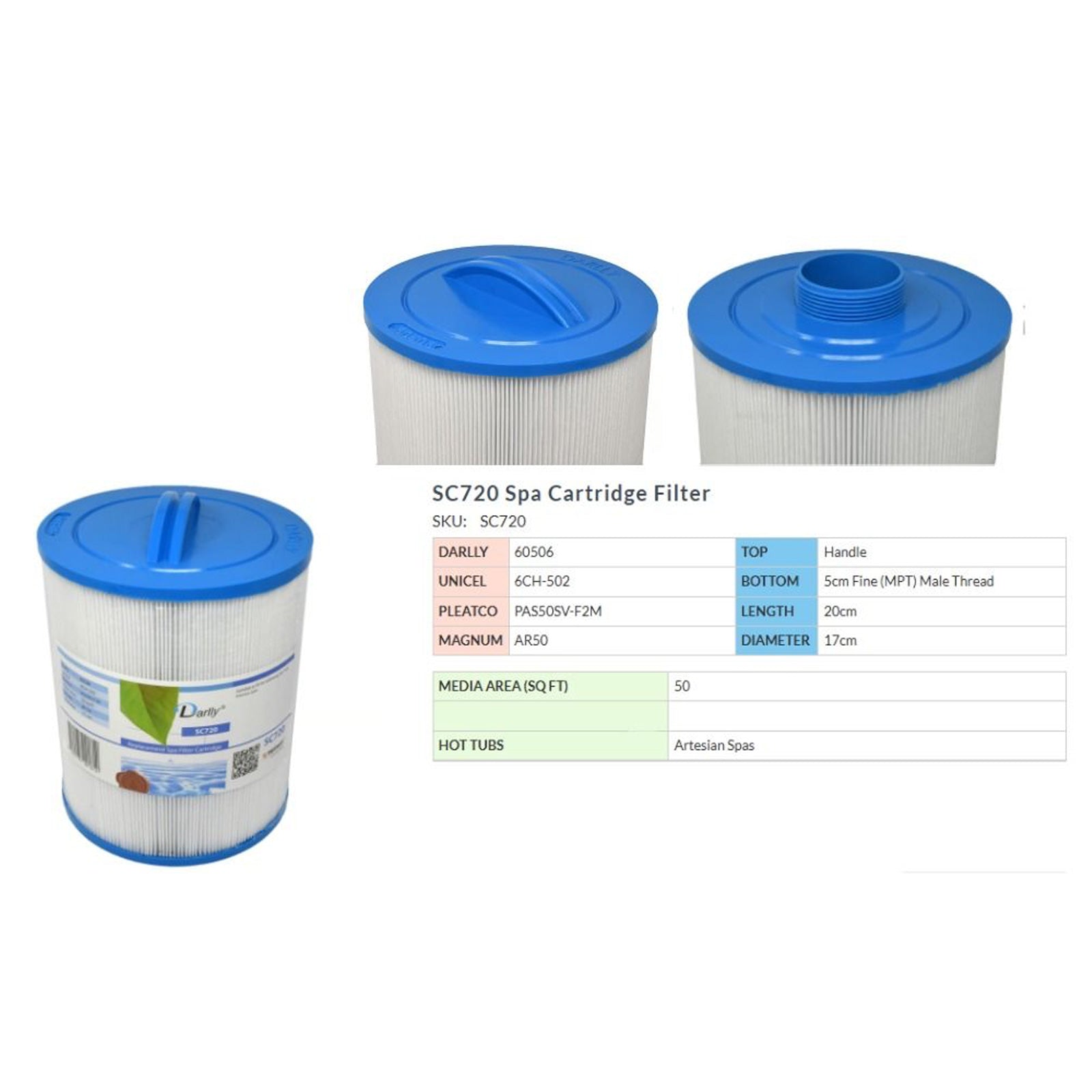 Darlly Spa Filter Cartridge Replacement SC720 Hot Tub PAS50SVF2M 6CH502 60506 - Image 5
