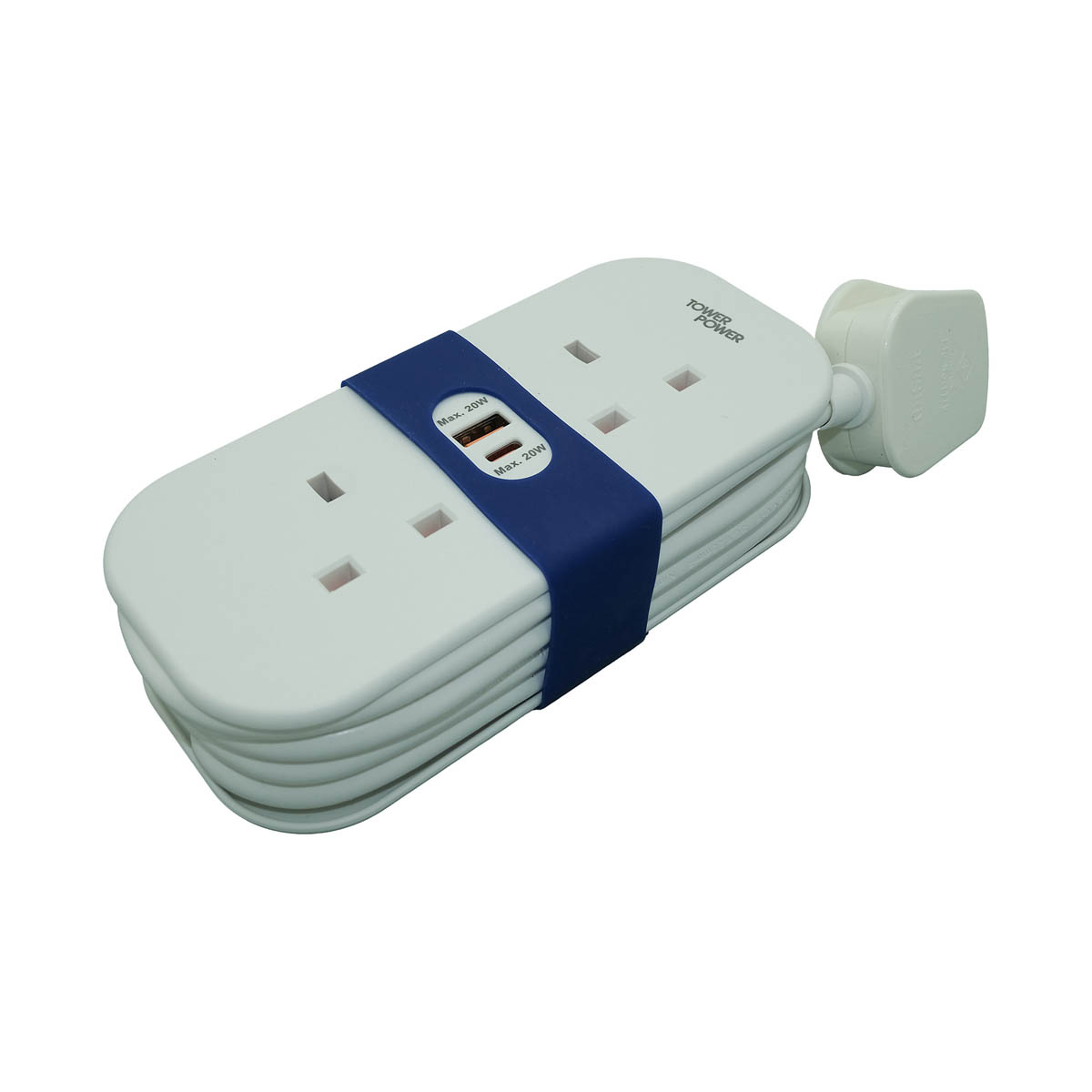 Tower Travel Extension Lead White 13A 2 Socket USB A C Quick Charge 1.4m - Image 1