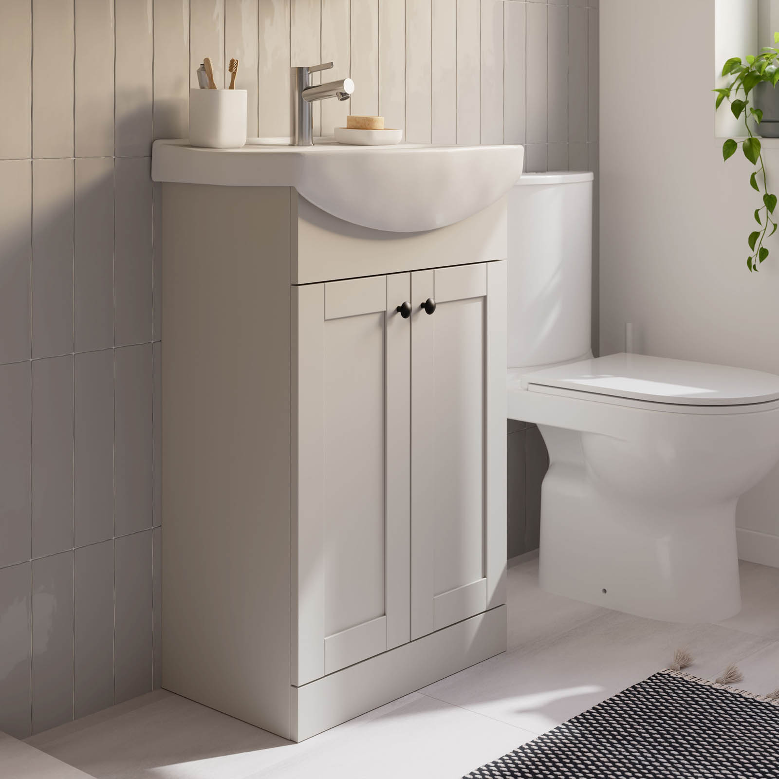 Kalena Matt Pebble Freestanding Vanity unit & basin set (W)550mm (H)874mm - Image 4