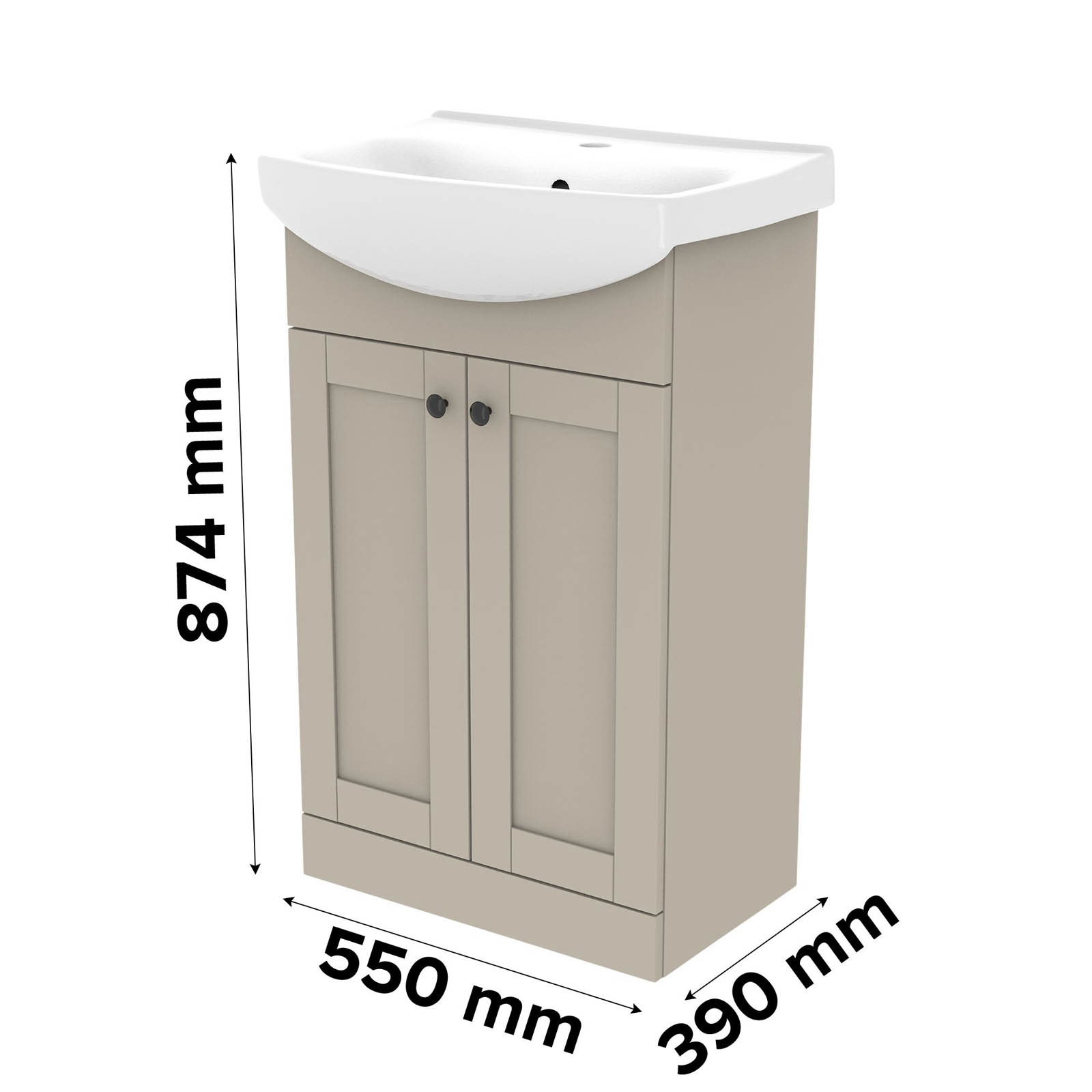 Kalena Matt Pebble Freestanding Vanity unit & basin set (W)550mm (H)874mm - Image 7
