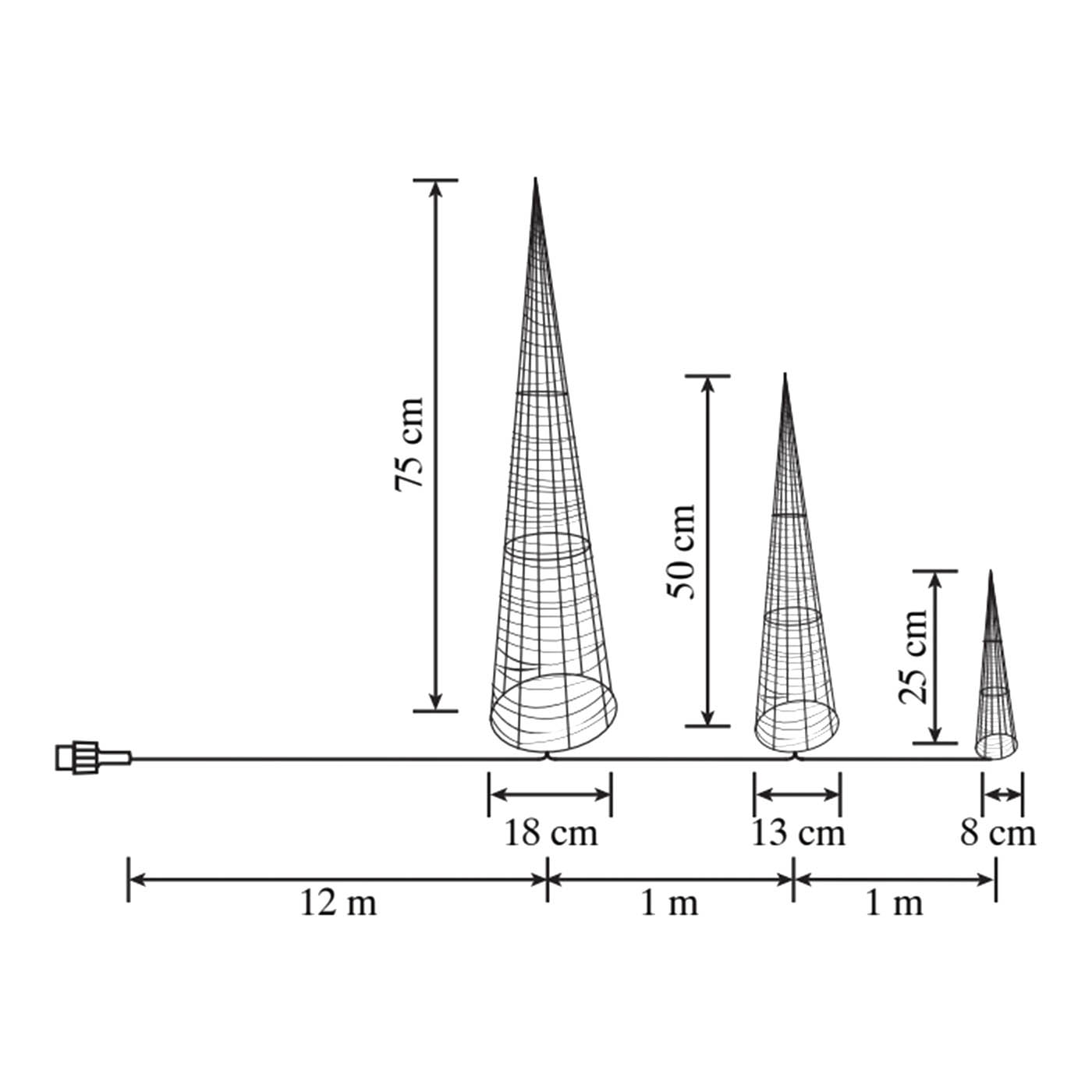 Christmas Cone Trees Silhouette Ice White LED Freestanding 3 Pack (H) 750mm - Image 2
