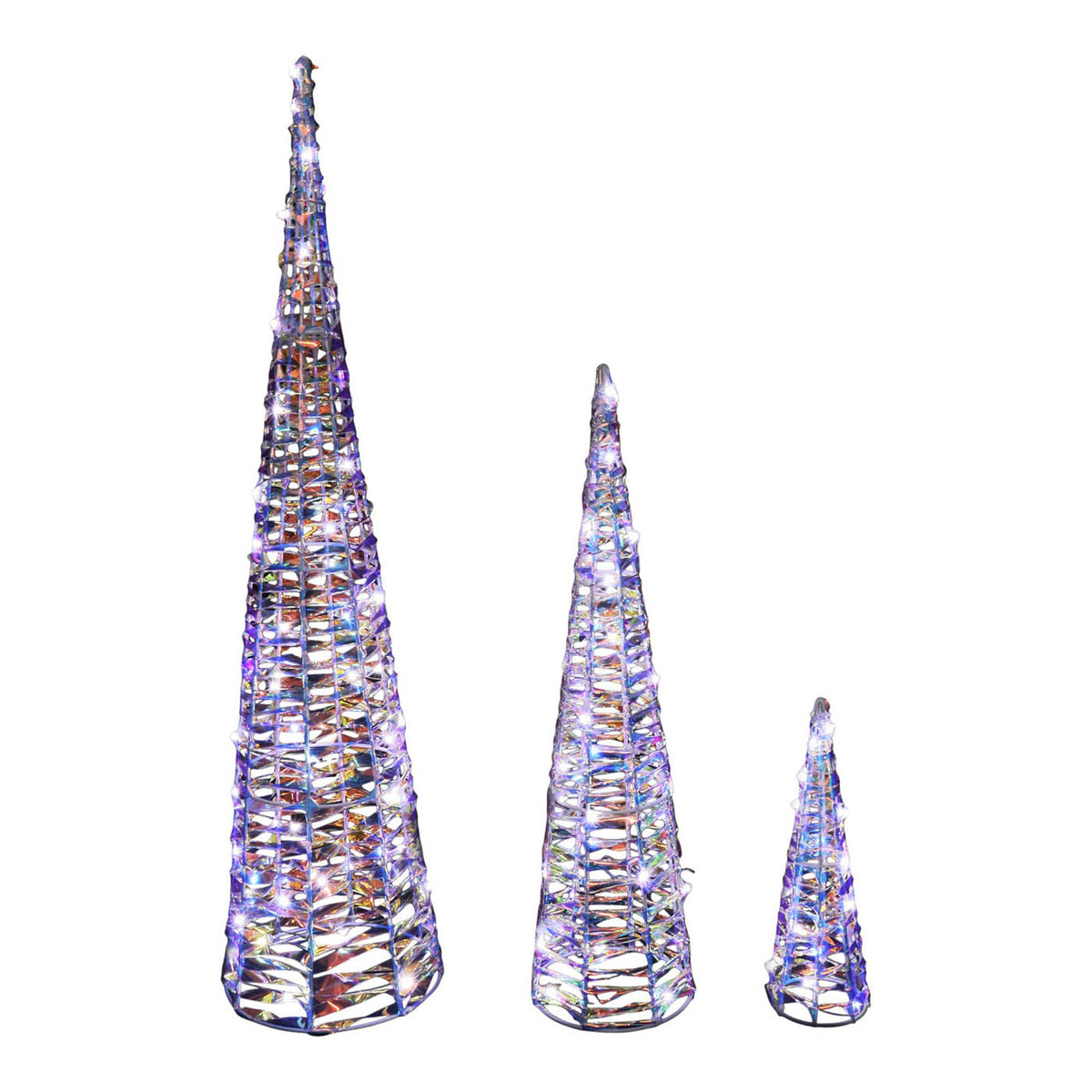 990 Christmas Cone Trees Silhouette Ice White LED Freestanding 3 Pack (H) 750mm - Image 4