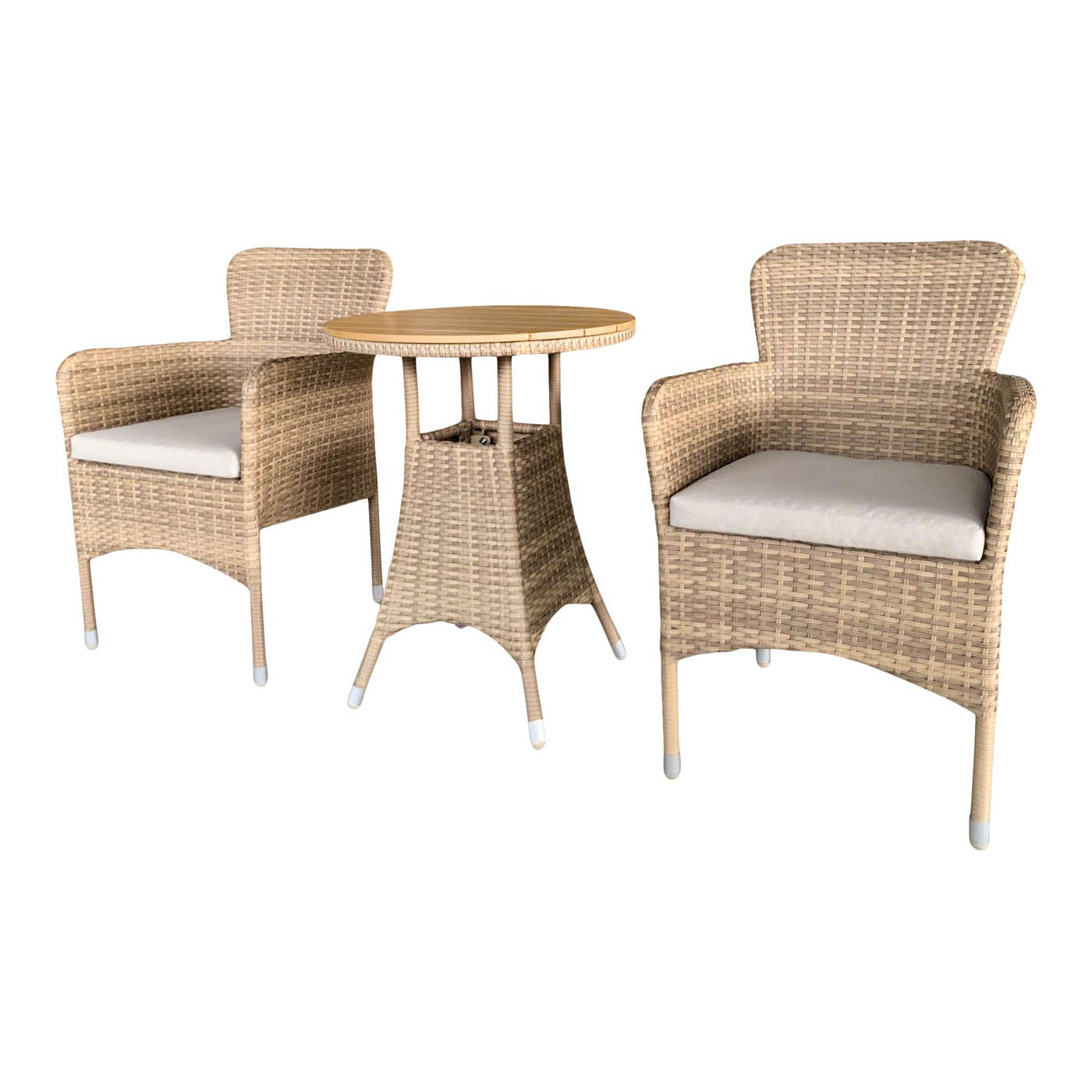 Garden Furniture Bistro Set 2 Seater Beige Rattan Effect Armchair Table Patio - Image 1