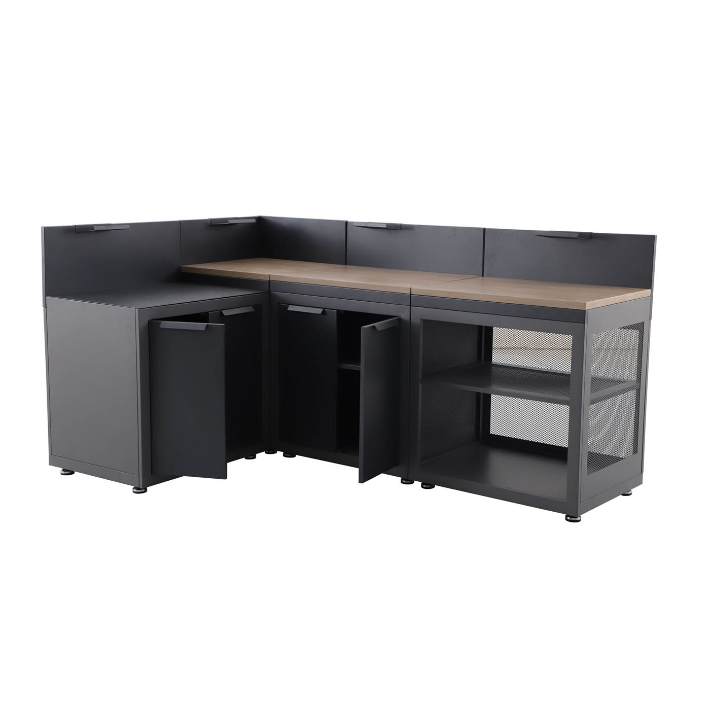 GoodHome Cucino Powder-coated Grey Open Steel Wood effect Outdoor kitchen cabinet unit - Image 3