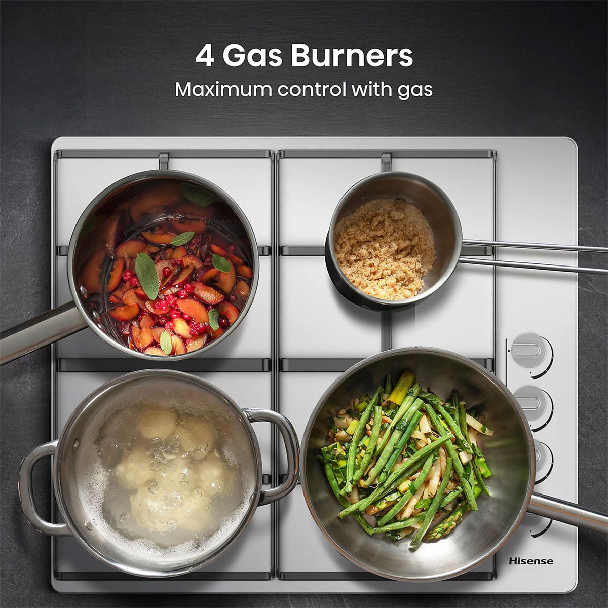 Hisense GM642XHS 60cm Stainless Steel 4 Burner Gas Hob - Image 3