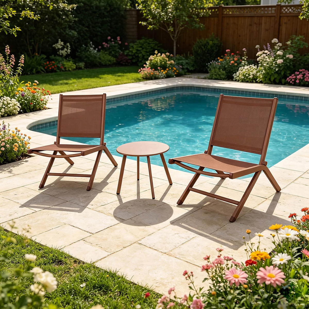 Metal Bistro Set Pink 2 Seater Foldable Garden Table & Chairs - Image 8