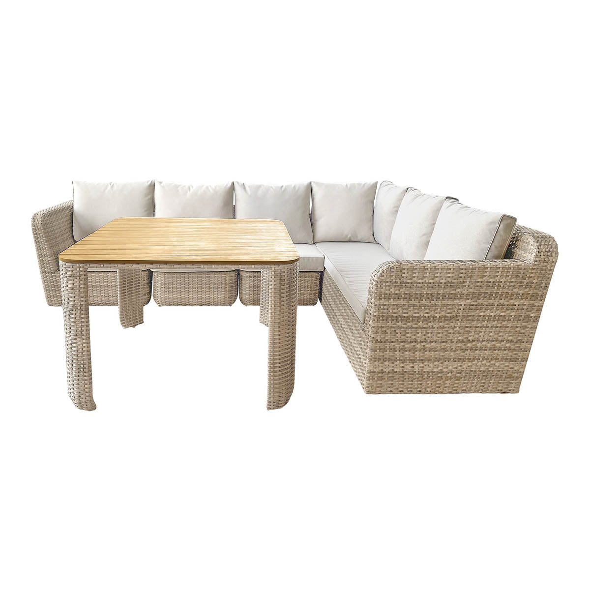 Rattan Garden Set 6 Seater Modular Outdoor Patio Dining Furniture Beige - Image 4