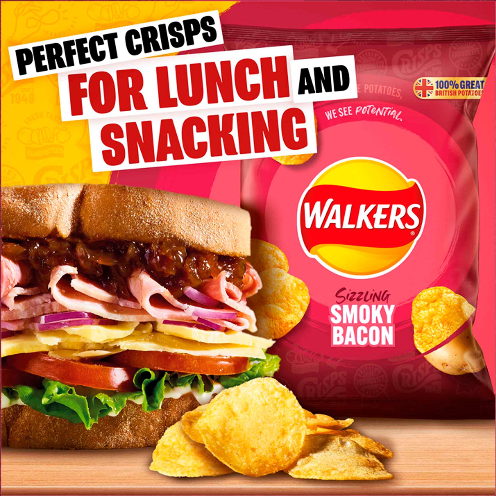 Walkers Crisps Smokey Bacon Snack Sharing Box of 32 x 45g - Image 3