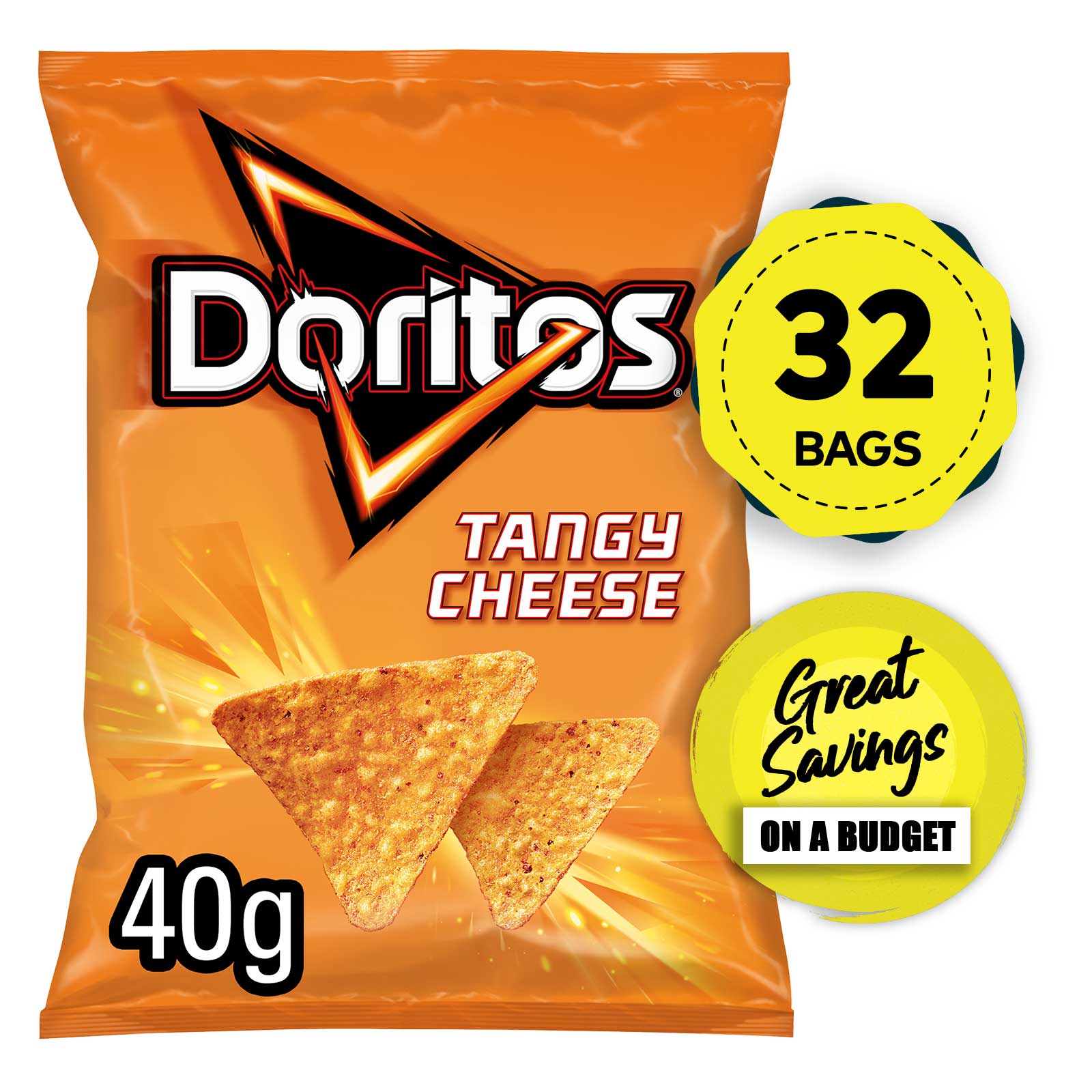Doritos Tortilla Chips Tangy Cheese Sharing Snacks 32 Bags x 40g - Image 1