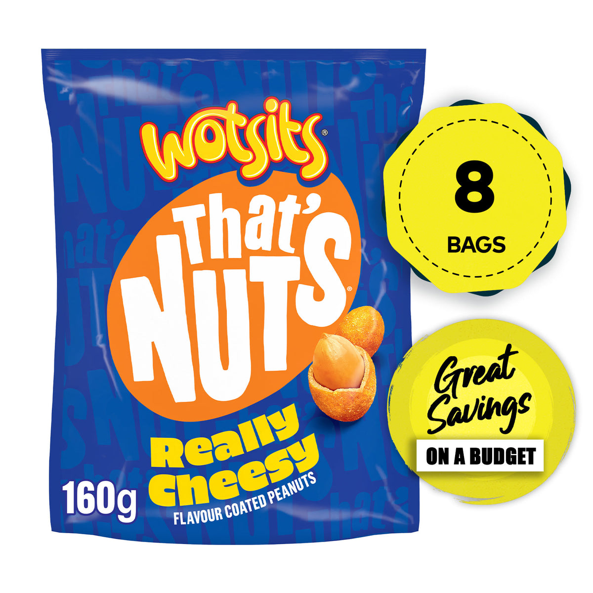 Thats Nuts Wotsits Really Cheesy Sharing Coated Peanuts 8 x 160g - Image 1