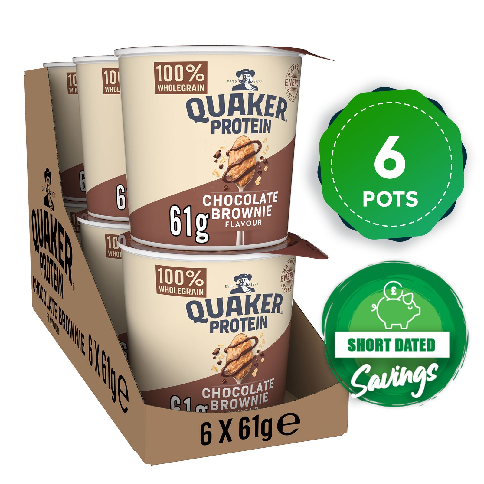 Quaker Oats High Protein Chocolate Brownie Porridge Pot 6 x 61g - Image 10