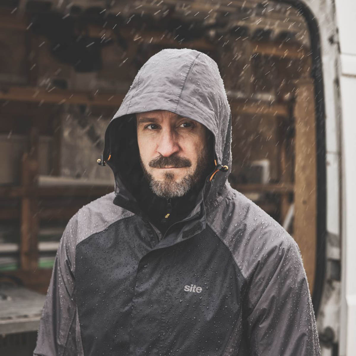 Site Work Jacket Mens Grey Black Waterproof Coat Hood 2X Large Size 57" Chest - Image 6