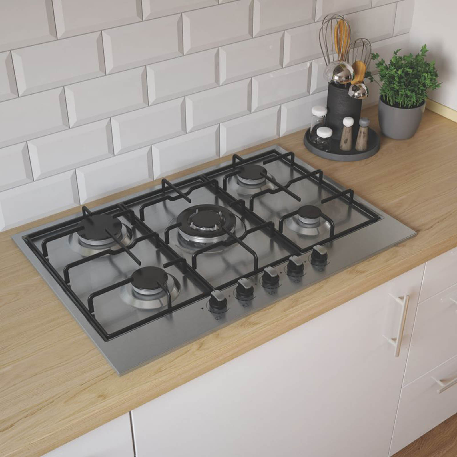 Cooke & Lewis GASUIT5 Gas Hob Stainless Steel 86mm x 750mm - Image 2
