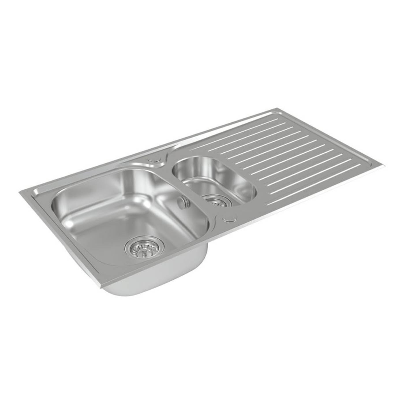 Carysil EA07 1.5 Bowl Stainless Steel Inset Kitchen Sink 965mm x 500mm - Image 4