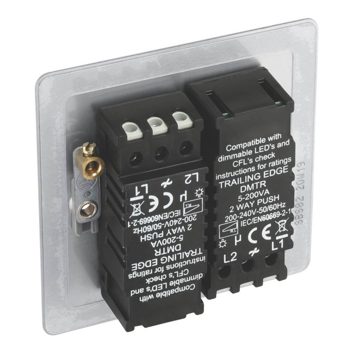 LAP LED Dimmer Wall Switch 2-Gang 2-Way Brushed Steel Colour-Matched Inserts - Image 5