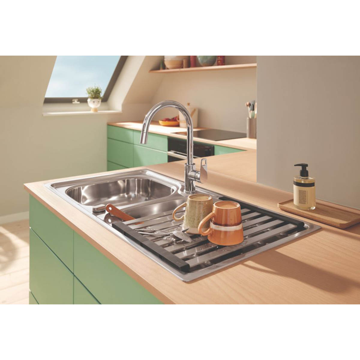 Grohe Kitchen Mixer Tap Pull-Out Chrome C-Spout Single Lever Swivel Modern - Image 5