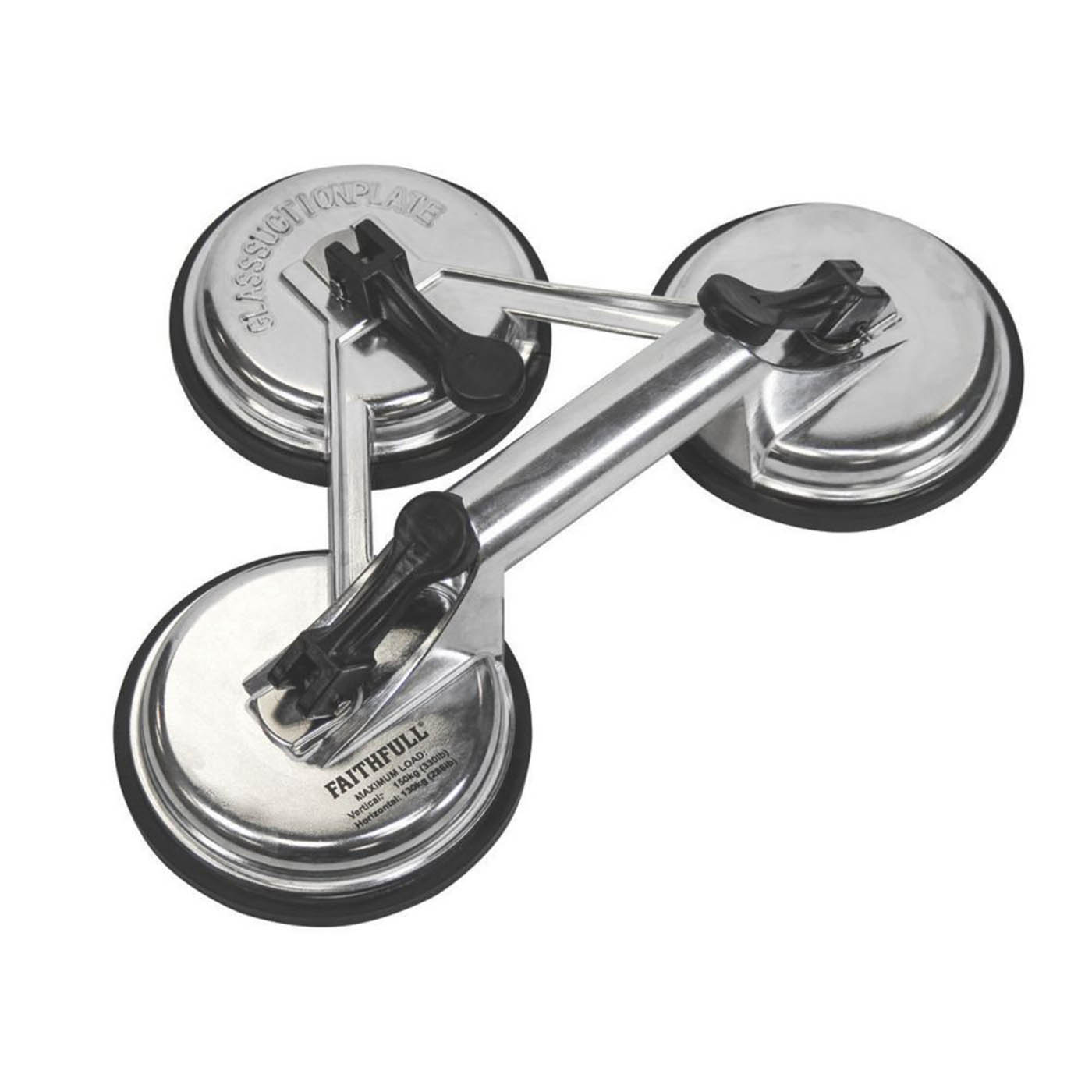Faithfull Suction Lifter Heavy Duty Aluminium Triple Cup Glass Metal Tiles - Image 1