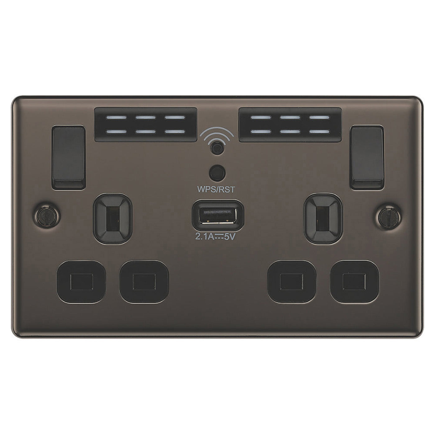 LAP Extender Socket Wi-Fi 13A 2-Gang 2.1A 2.4GHz USB Charger Type A Black Nickel - Image 2