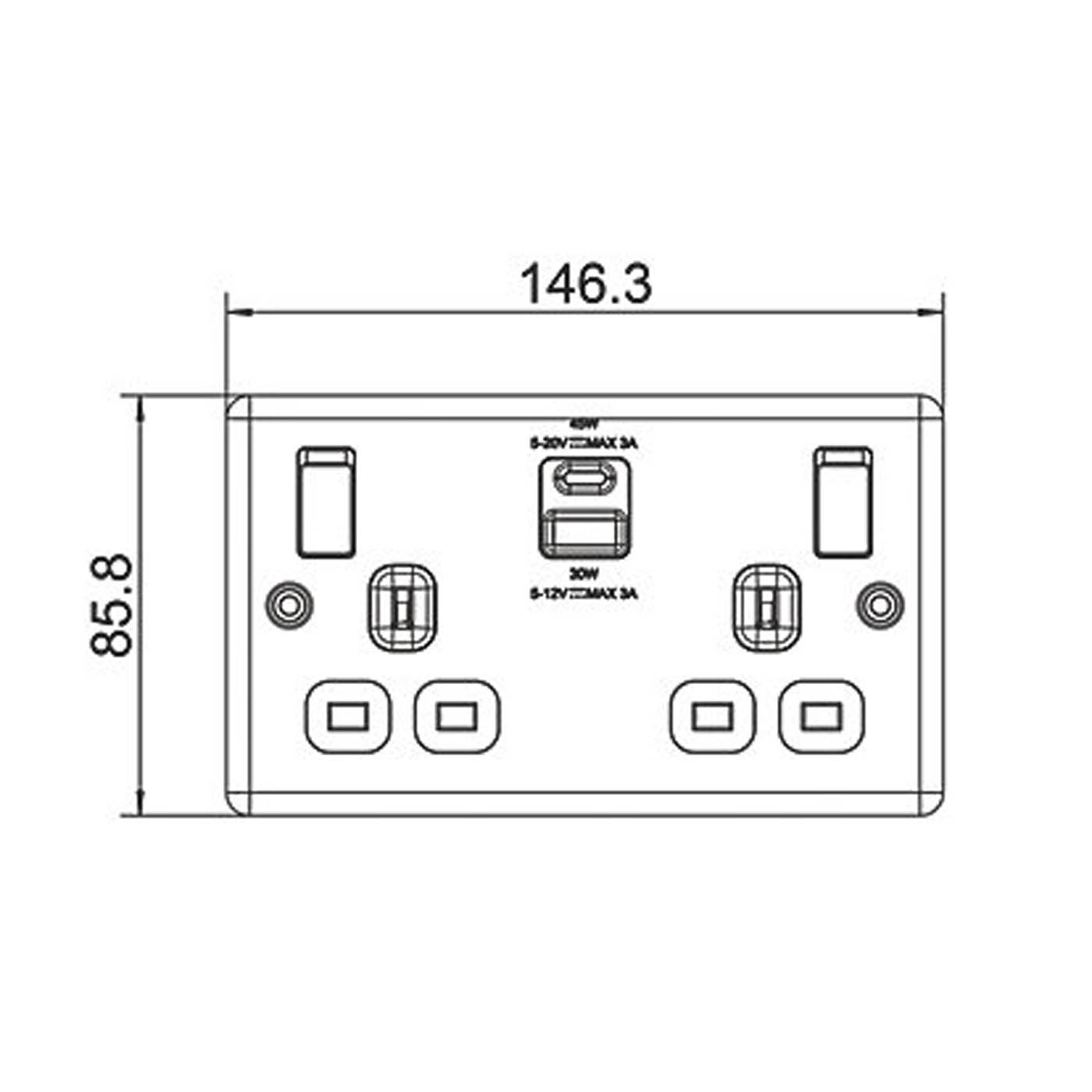 LAP Switched Socket With USB 2-Outlet Antique Brass 13A 2-Gang SP 3A 45W - Image 7