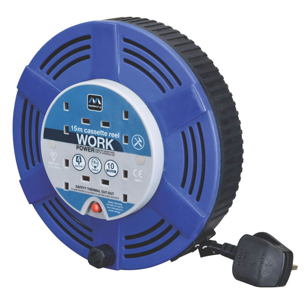 Cable Reel Extension Lead Lightweight Garden 10A 4-Gang 15m Large Cassette 240V - Image 1