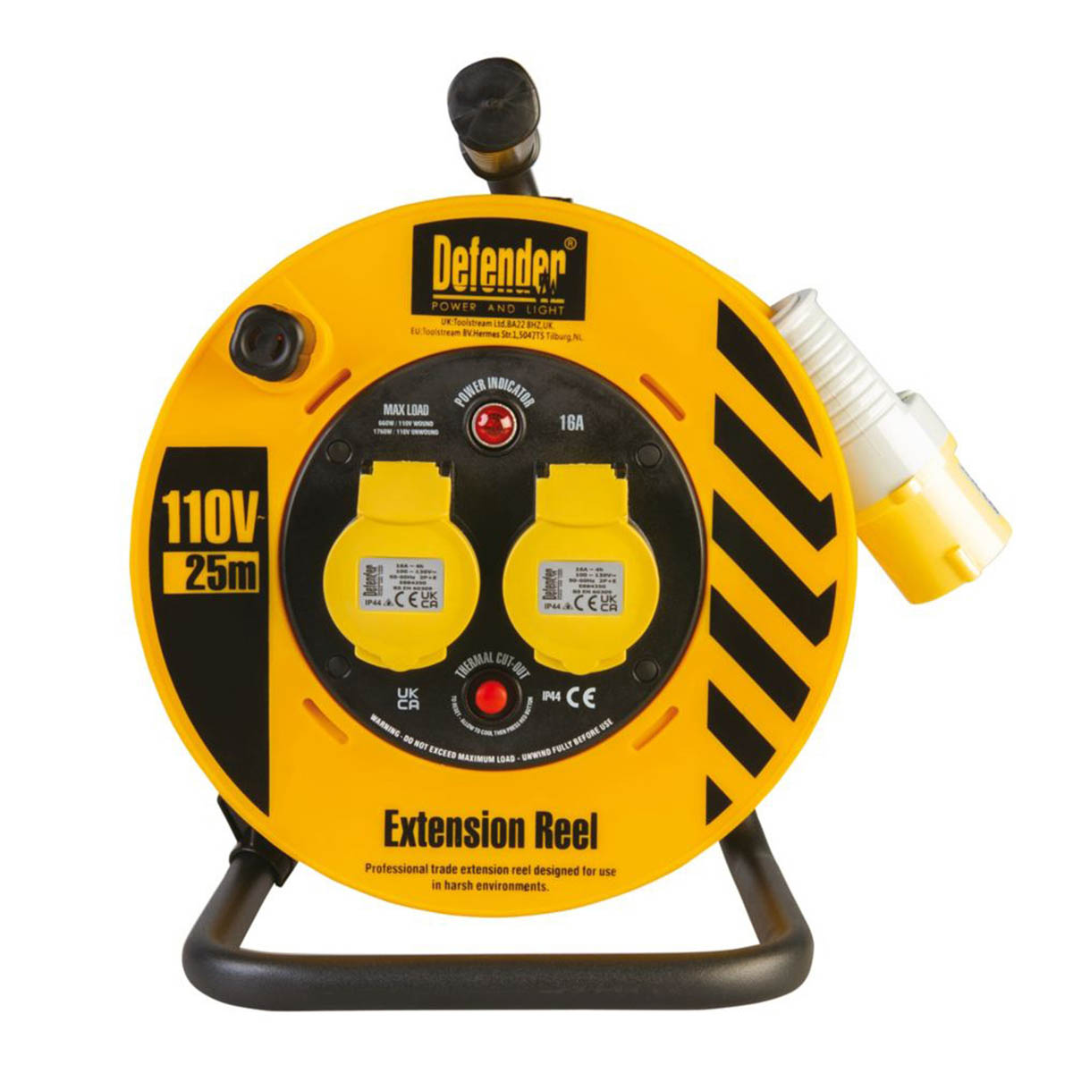 Defender Extension Cable Reel 110V E6455 16A 2 Gang Heavy Duty Lightweight 25m - Image 2
