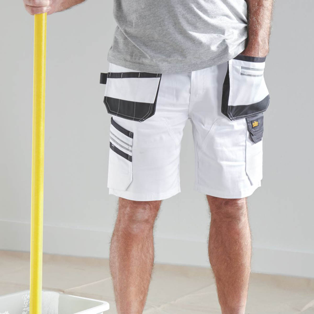 Site Mens Work Shorts Cargo White Grey Breathable Multi Pockets Holster 34" W - Image 6
