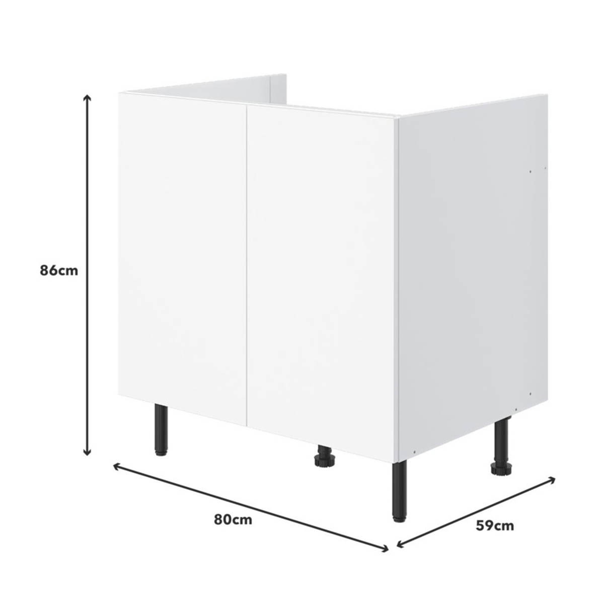 Kitchen Base Unit Cabinet Matt White 2 Doors Storage Cupboard 80x59x86cm - Image 3