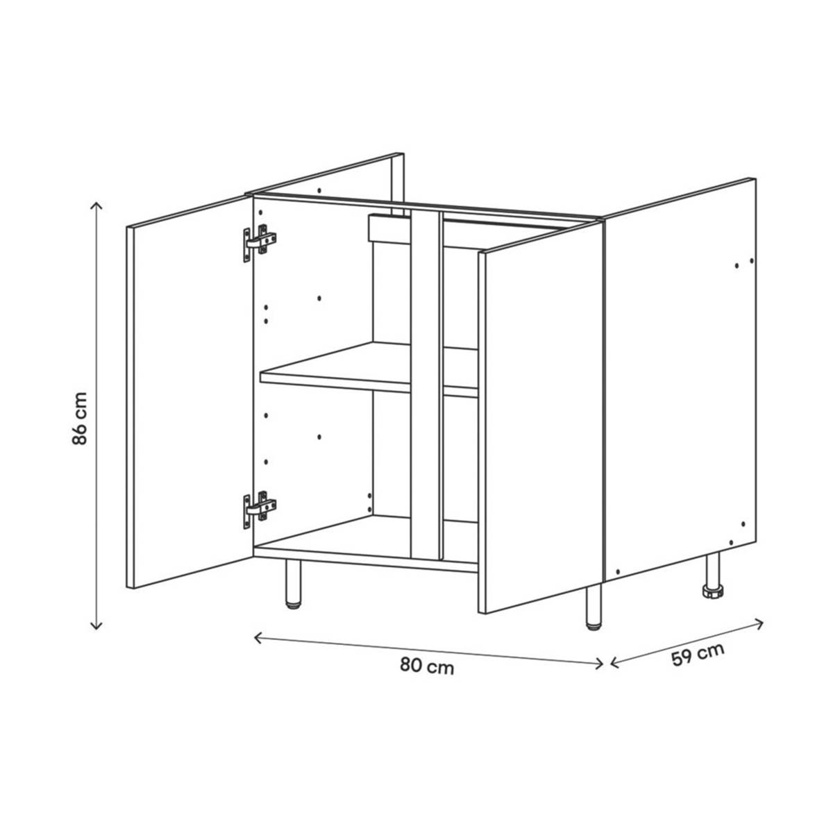 Kitchen Base Unit Cabinet Matt White 2 Doors Storage Cupboard 80x59x86cm - Image 6