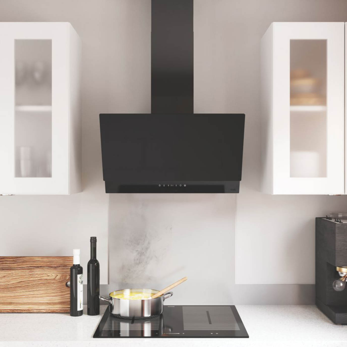 Cooke & Lewis Cooker Hood Angled Black Extracts Recirculates LED Touch 598mm - Image 3