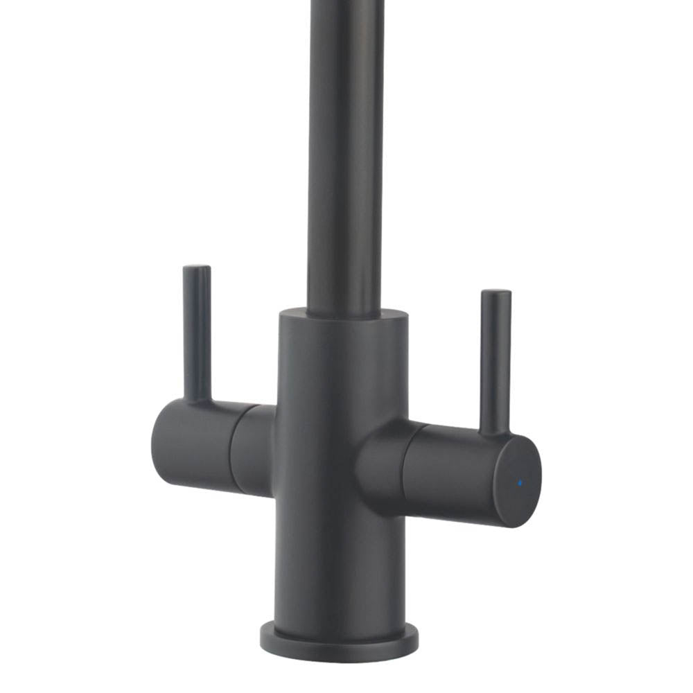 Kitchen Mixer Tap Matt Black Dual Double Lever Deck Mount Modern Swivel Spout - Image 3