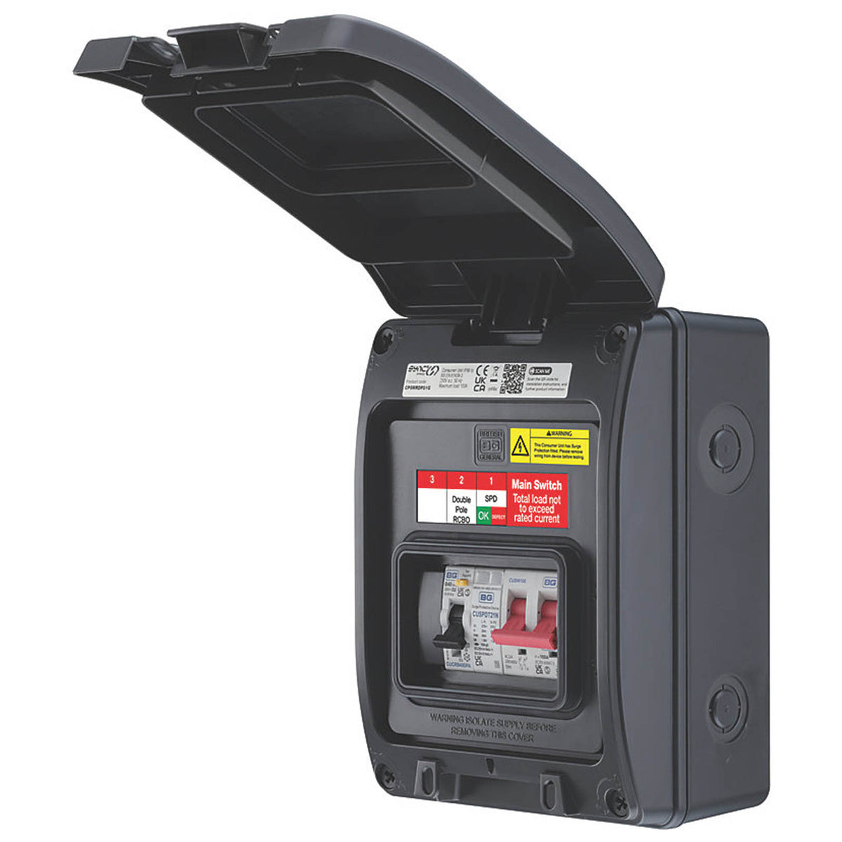 Sync Energy IP66 Weatherproof Outdoor 5-Module 3-Way Part-Populated EV Charger Consumer Unit with SPD - Image 1