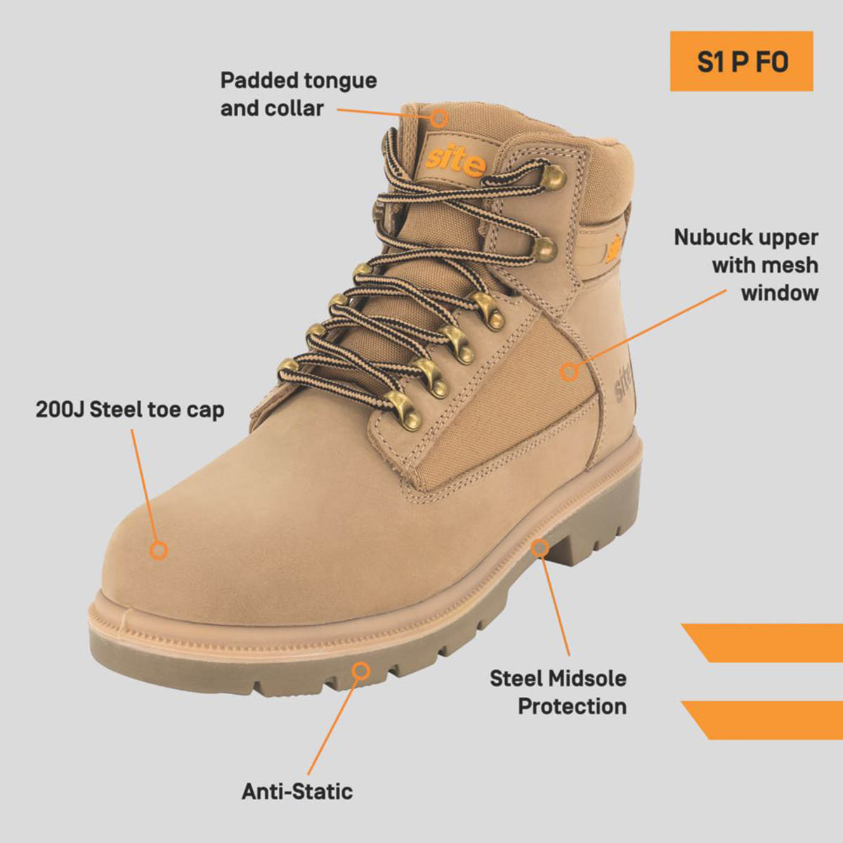 Site Safety Boots Mens Standard Fit Stone Leather Steel Toe Work Shoes Size 12 - Image 3