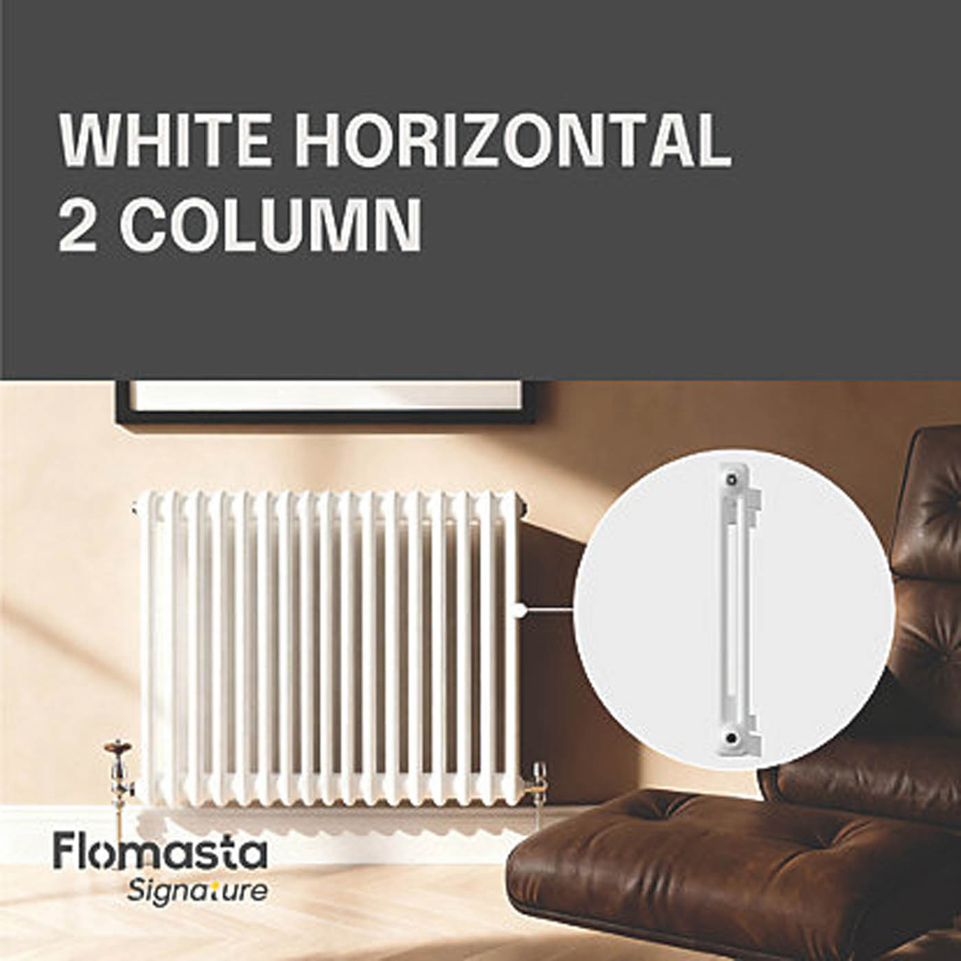 Flomasta 600mm x 785mm 2732BTU White Horizontal 2 Column Radiator - Image 3