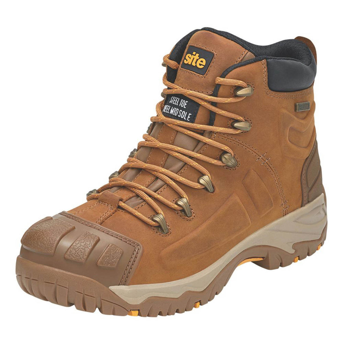 Site Safety Boots Mens Standard Fit Brown Waterproof Work Shoes Steel Toe Size 7 - Image 1
