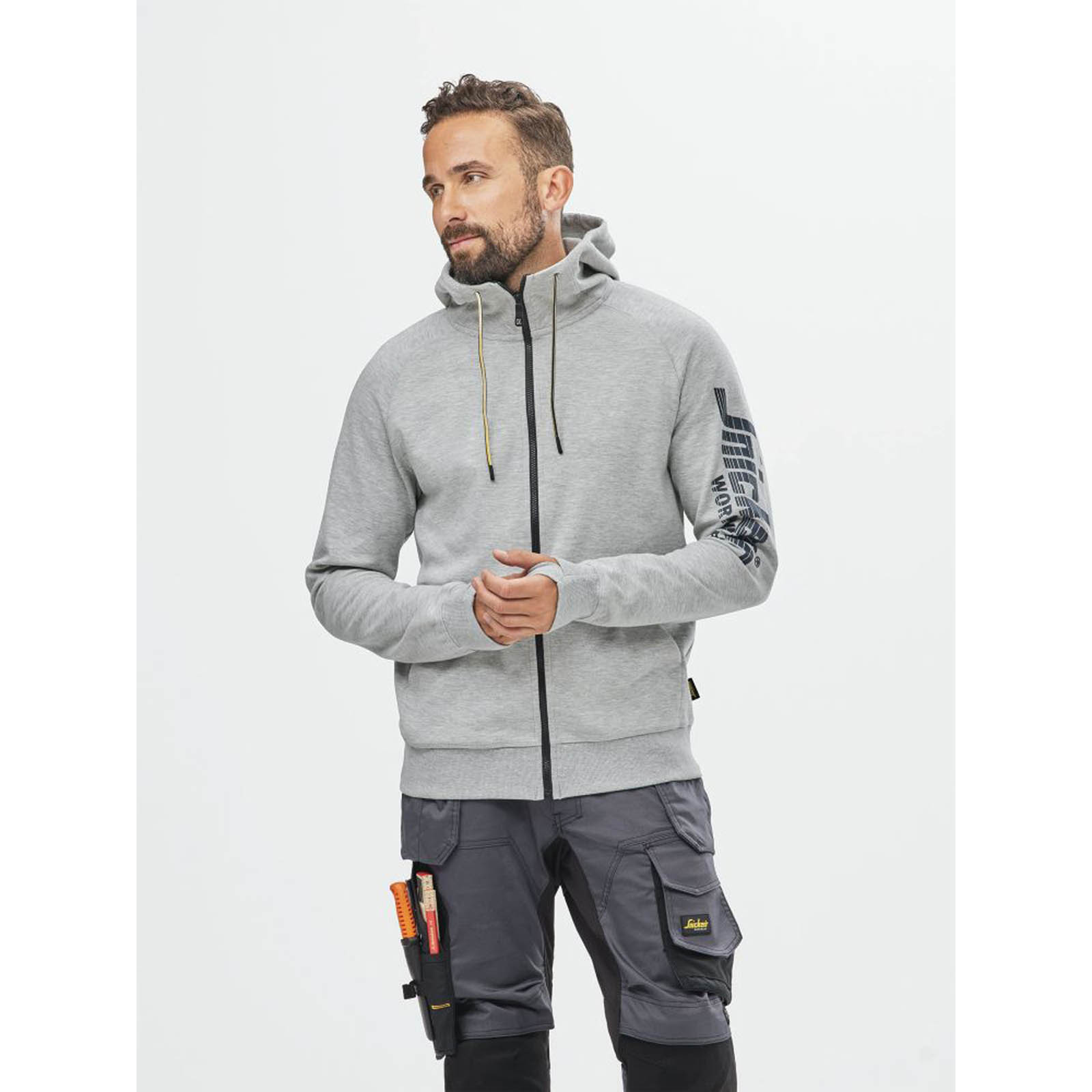 Snickers 2895 Logo Full Zip Hoodie Grey Melange 2X Large 52" Chest - Image 3