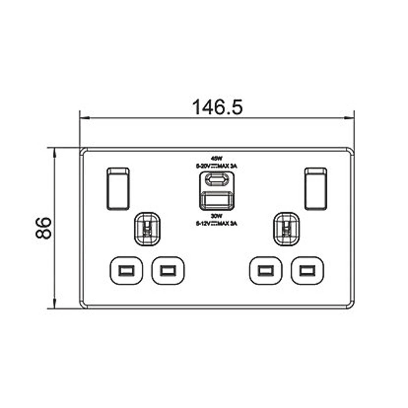 LAP Switched Socket With 2-Outlet USB 13A 2-Gang Brushed Steel SP 3A 45W Charger - Image 7