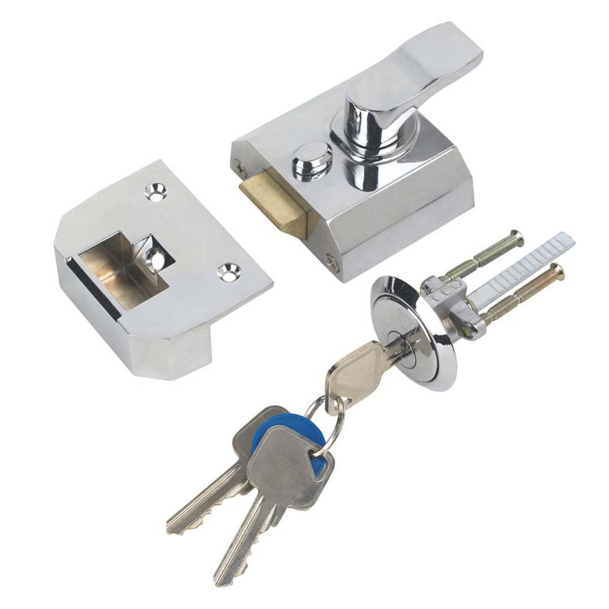 Smith and Locke Night Latch Polished Chrome 40mm Backset Traditional 3 keys - Image 1