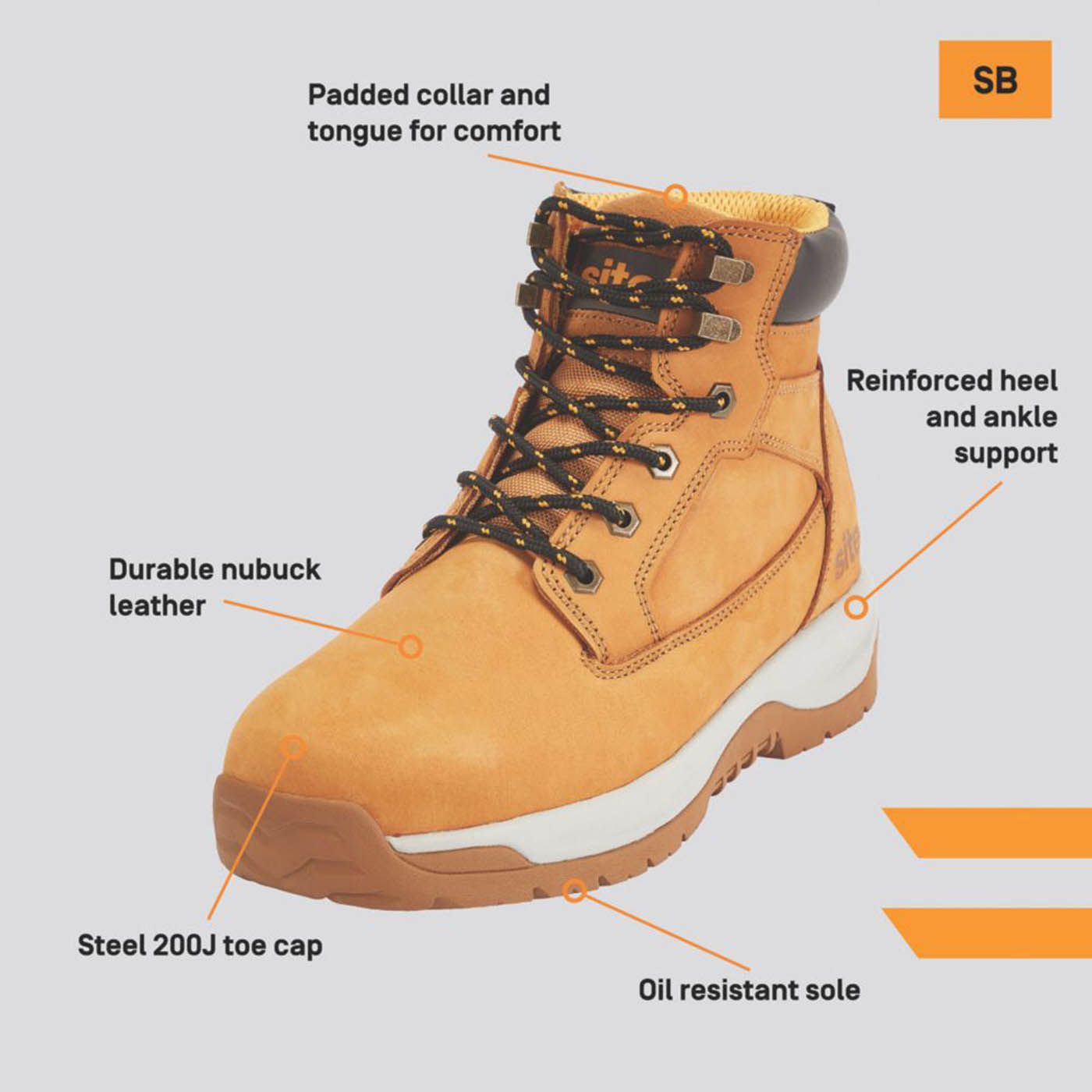 Site Safety Boots Mens Standard Fit Brown Leather Work Shoes Steel Toe Size 6 - Image 2