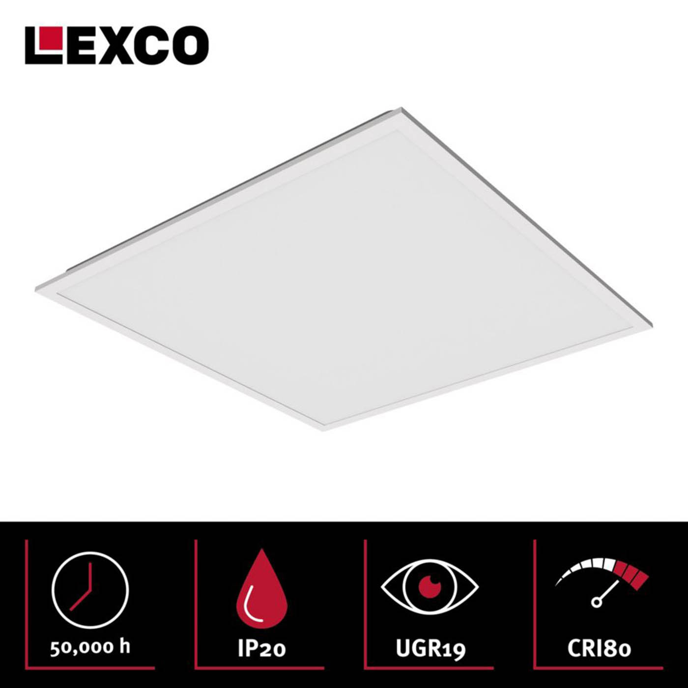 Lexco Panel Light LED Square Cool White Dimmable 26W Ceiling Mounted 595 x 595mm - Image 3