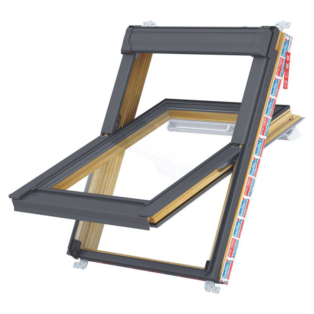 Keylite Manual Centre-Pivot Grey & Pine Timber Roof Window Clear 550 x 980mm - Image 1