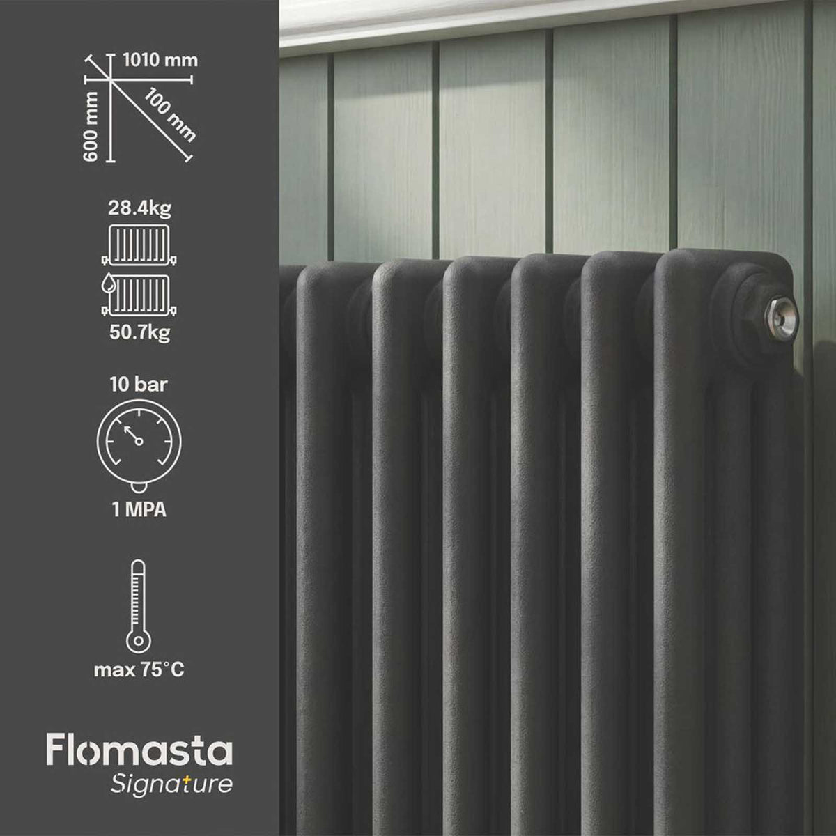 Flomasta 3 Column Radiator Anthracite Steel Horizontal 4366BTU H60xW101cm - Image 4