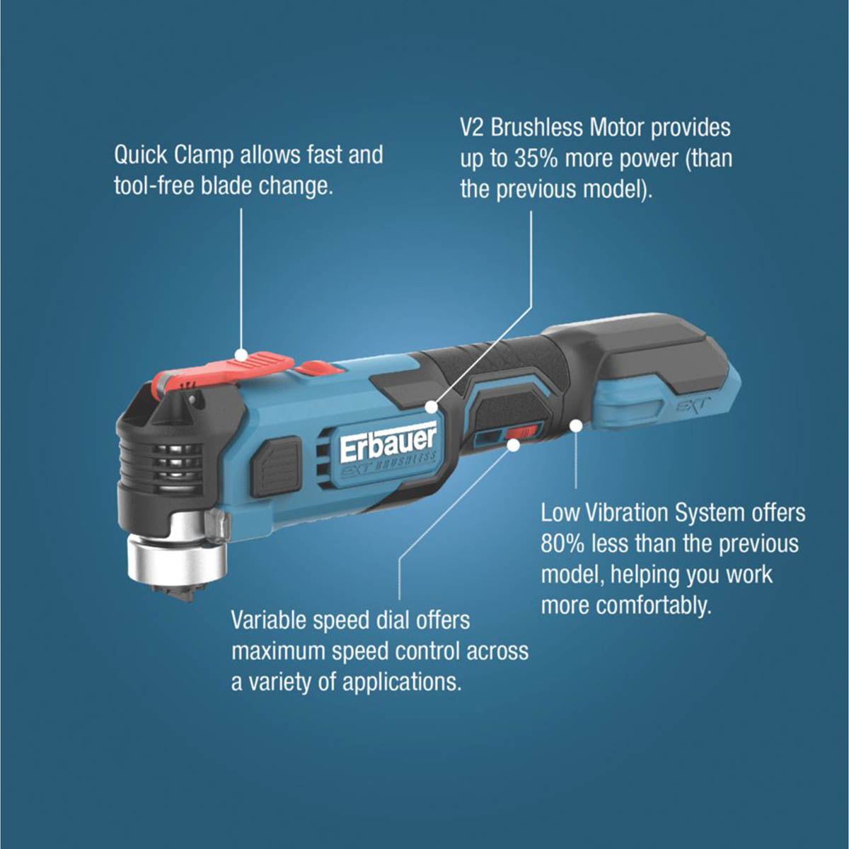 Erbauer Multi-Tool Cordless ERI1080MLT Brushless 18V Li-Ion EXT - Body Only - Image 3