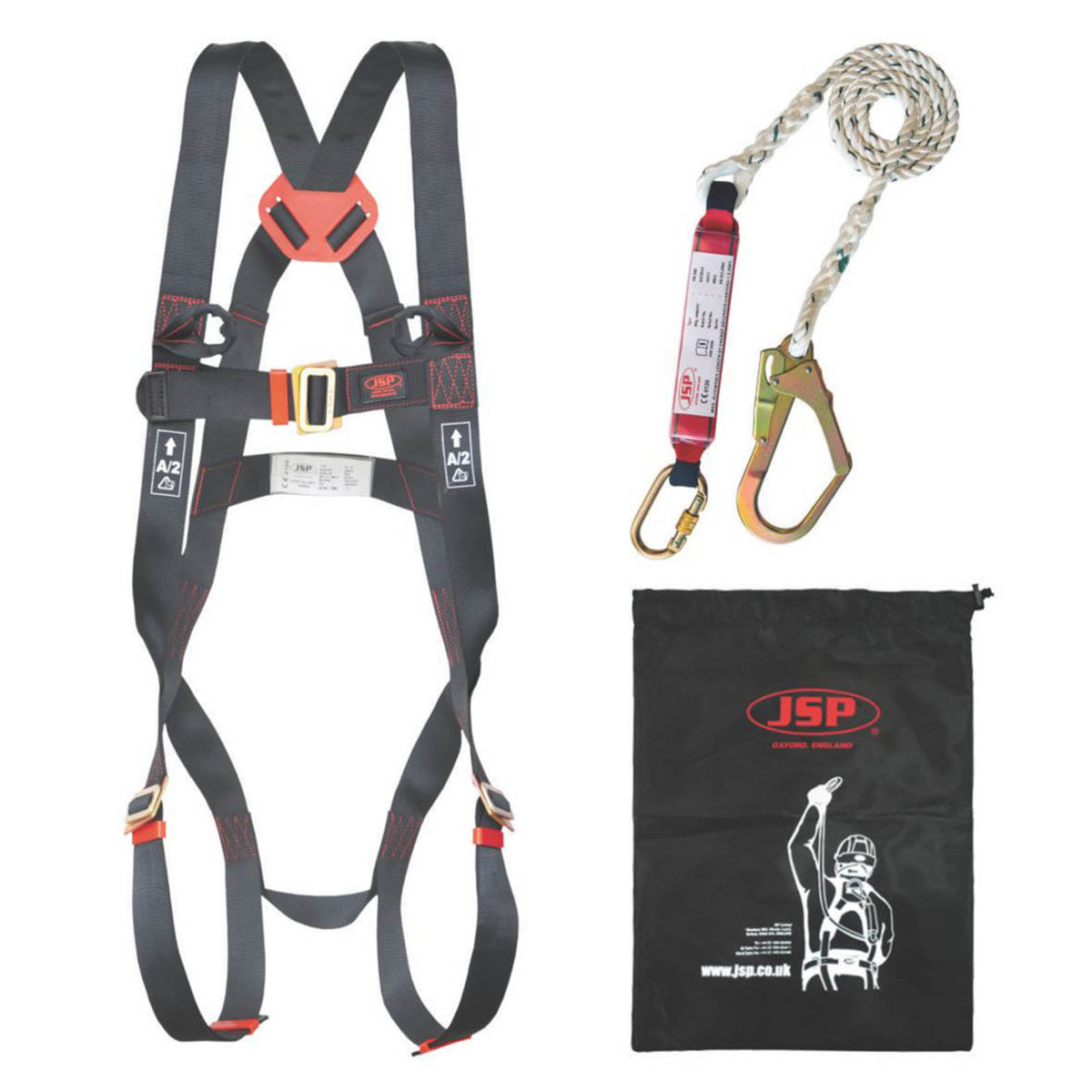 JSP Fall Arrest Safety Harness Kit with Lanyard 2m Single Unisex One Size - Image 1