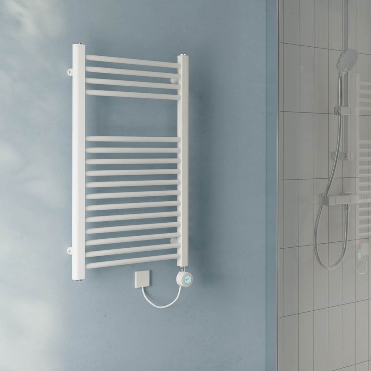 Flomasta Electric Towel Rail Radiator White Flat Bathroom Warmer (H)80x(W)50cm - Image 2