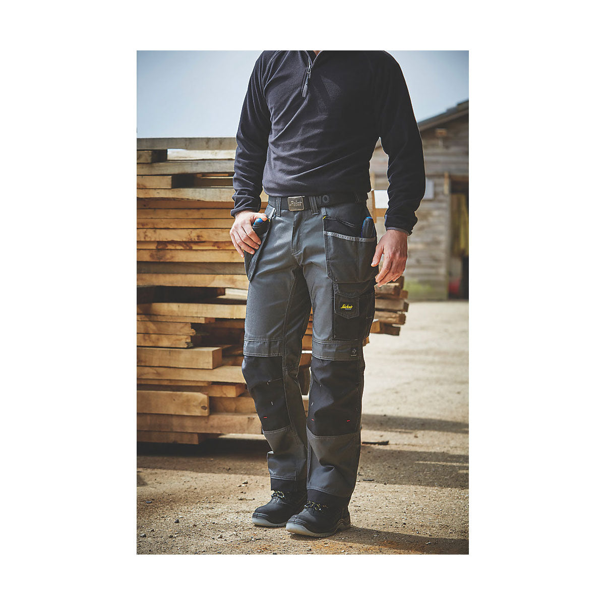 Snickers Work Trousers Mens Relaxed Fit Grey Black Multi Pockets 33"W 32"L - Image 2