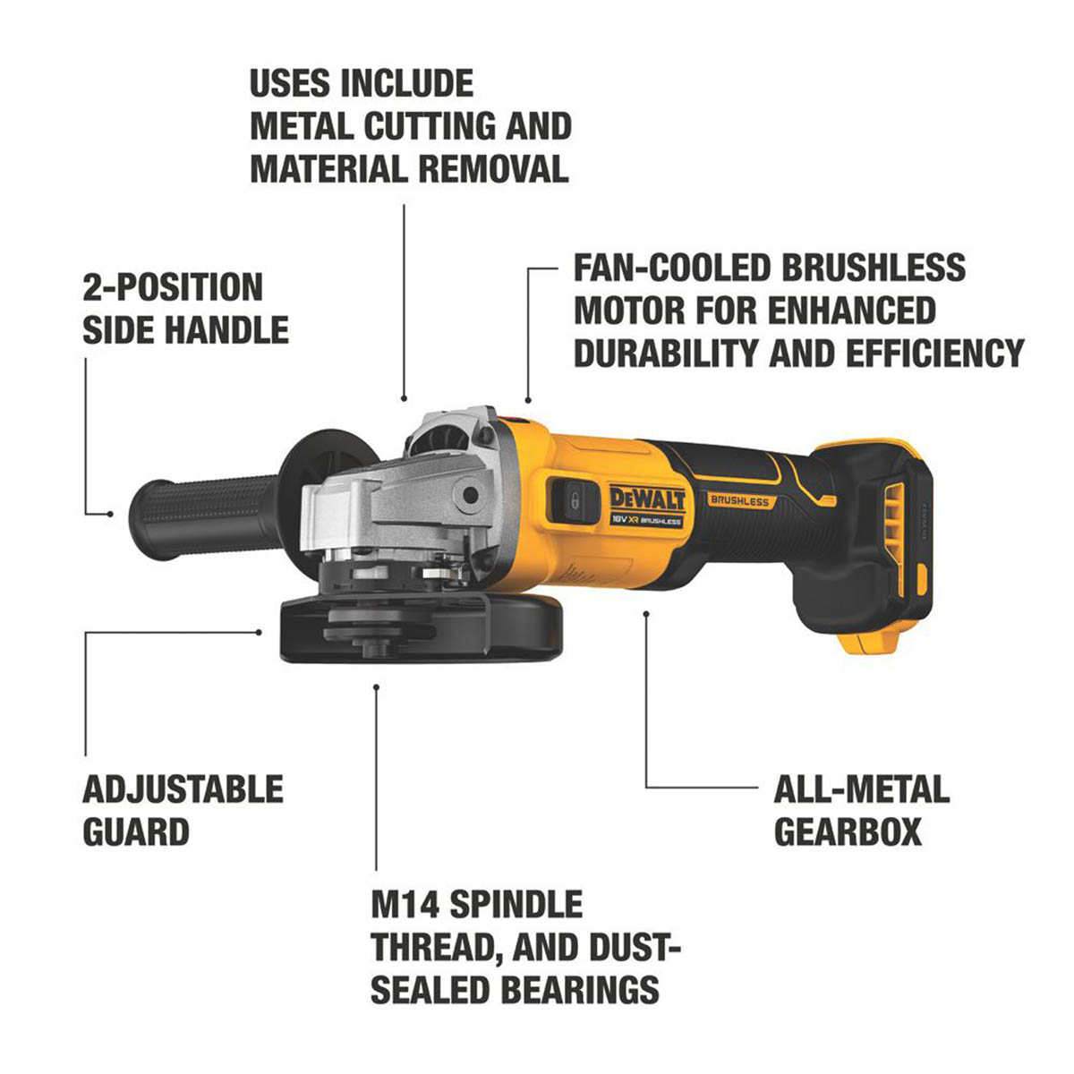 DeWalt Angle Grinder Cordless 18V Li-Ion DCG407N-XJ 5" Brushless Body Only - Image 2