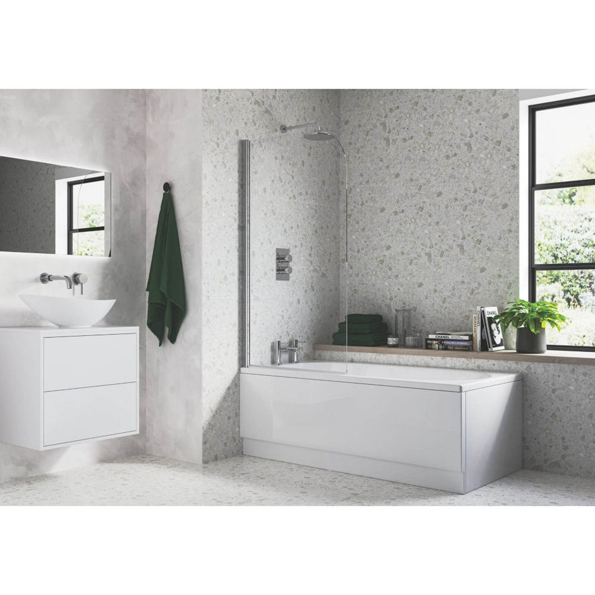 Semi-Framed Chrome Bath Screen Reversible 800mm x 1400mm - Image 2