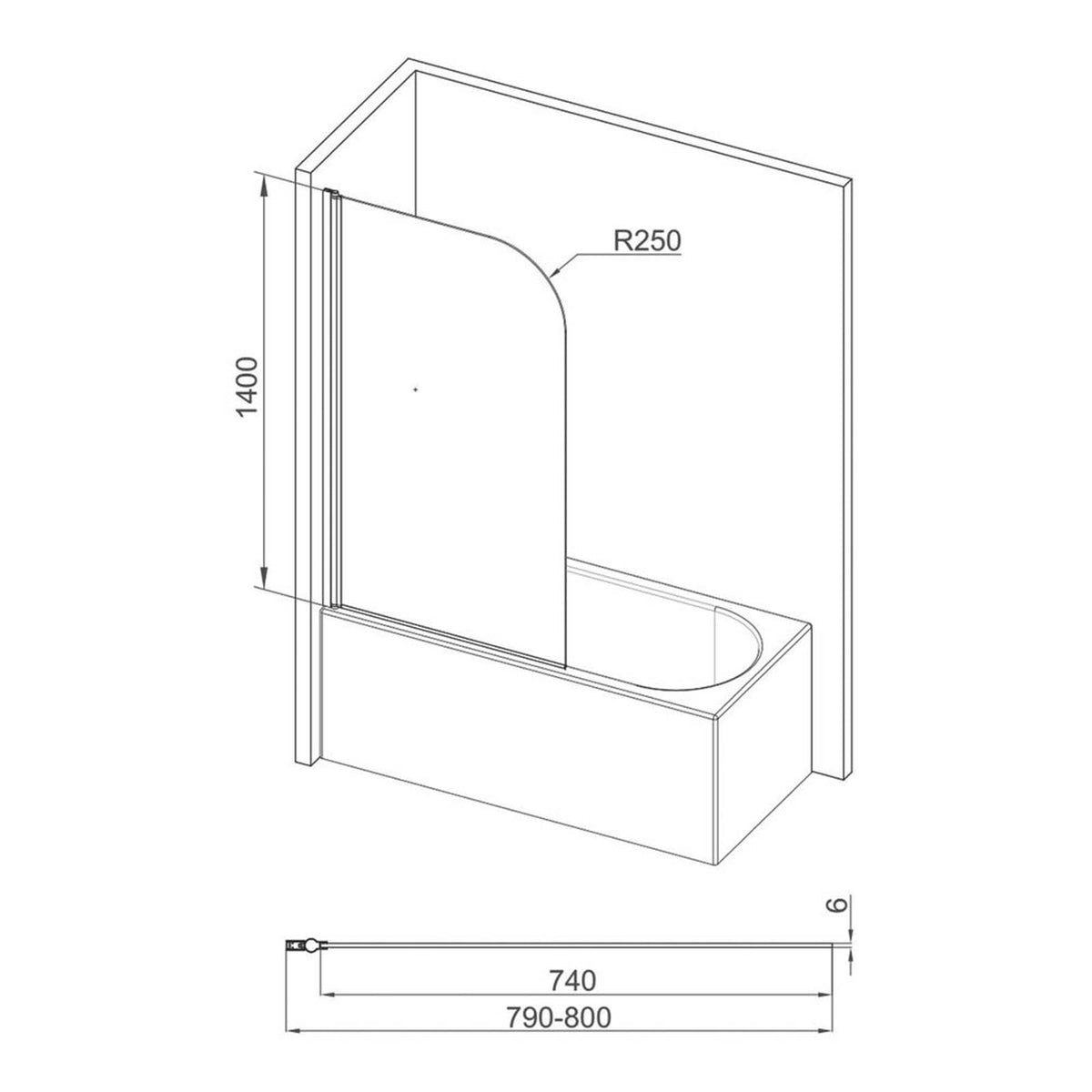 Semi-Framed Chrome Bath Screen Reversible 800mm x 1400mm - Image 5