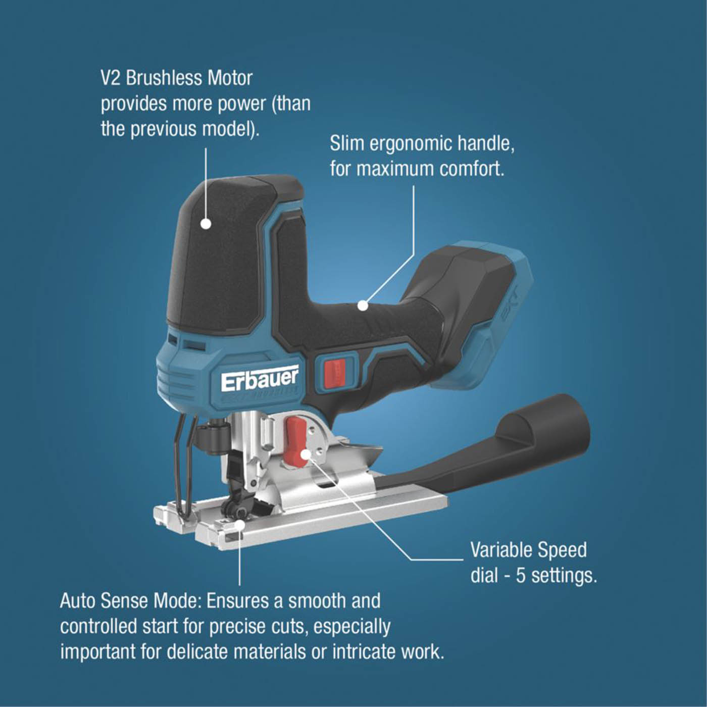 Erbauer Jigsaw Cordless ERI1088JSW Brushless 18V Li-Ion EXT Compact Body Only - Image 3