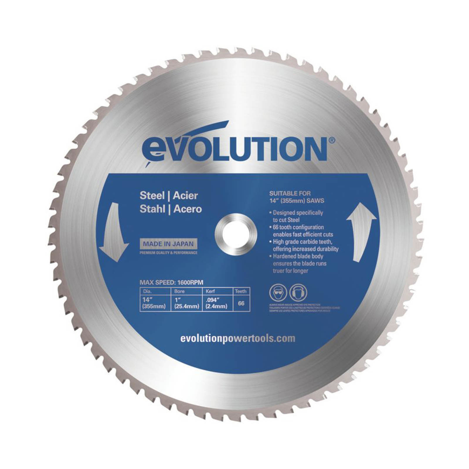 Evolution M355TCT-66CS Mild Steel Circular Saw Blade 355mm x 25.4mm 66T - Image 1